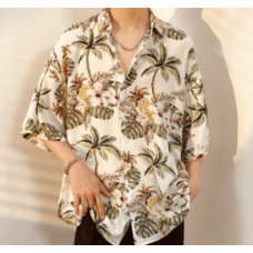 Hawaiian Summer Beach Style Coconut Trees Printing Men's Short Sleeve Shirt