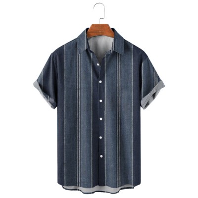 Men's Vintage Casual Striped Print Shirt 44070149X