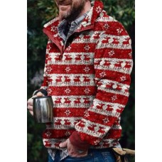 Men's winter autumn Cute Reindeers Printed Plush Pullover